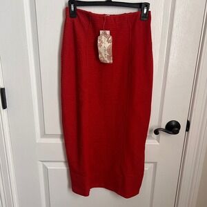 Band of The Free Hand of the Tree Red Textured Pencil Midi Skirt Size‎ S NWT